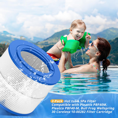 Beckacher two-filter pack packaged for convenient spa replacement and maintenance.