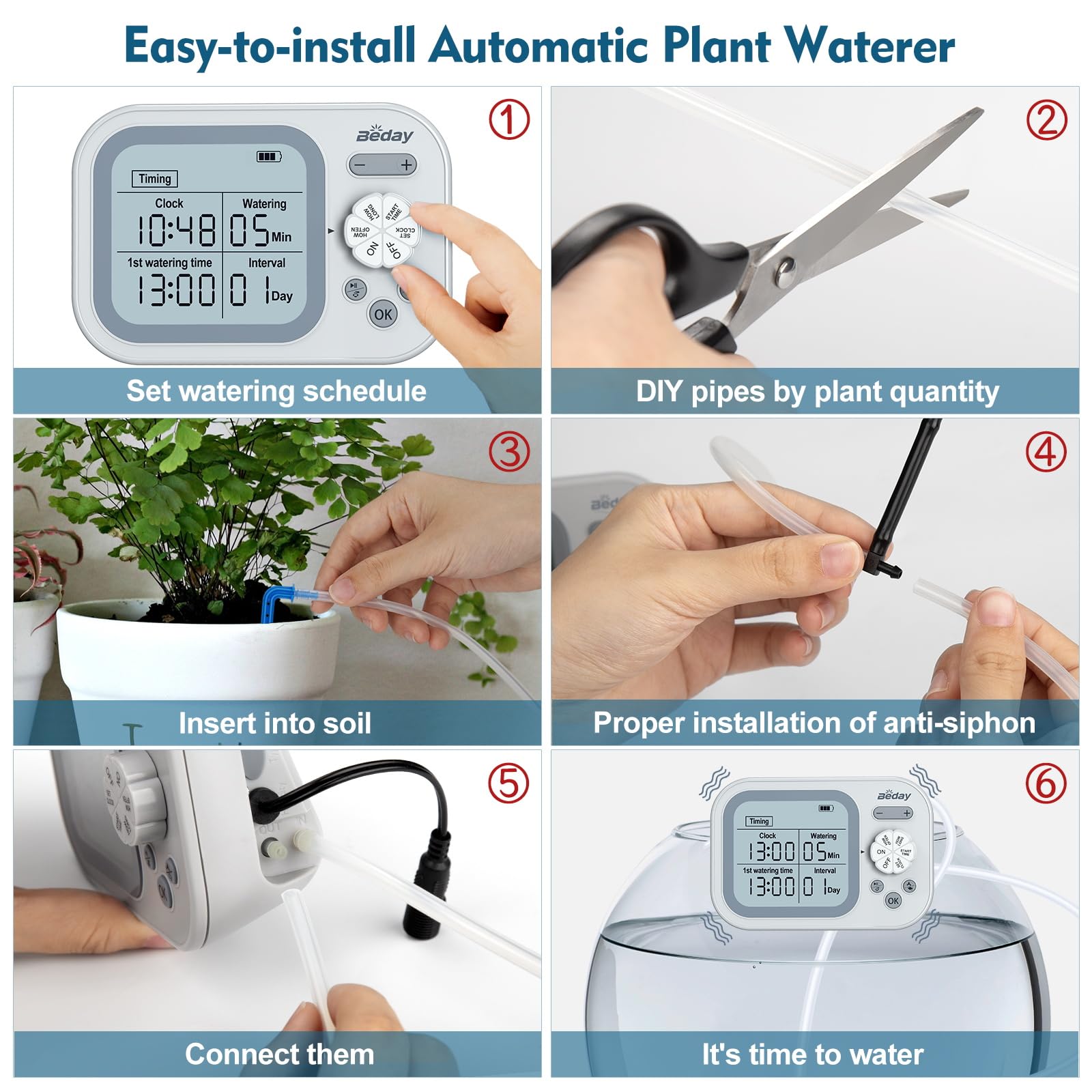 Beday anti-siphon component prevents leaks and backflow during watering.