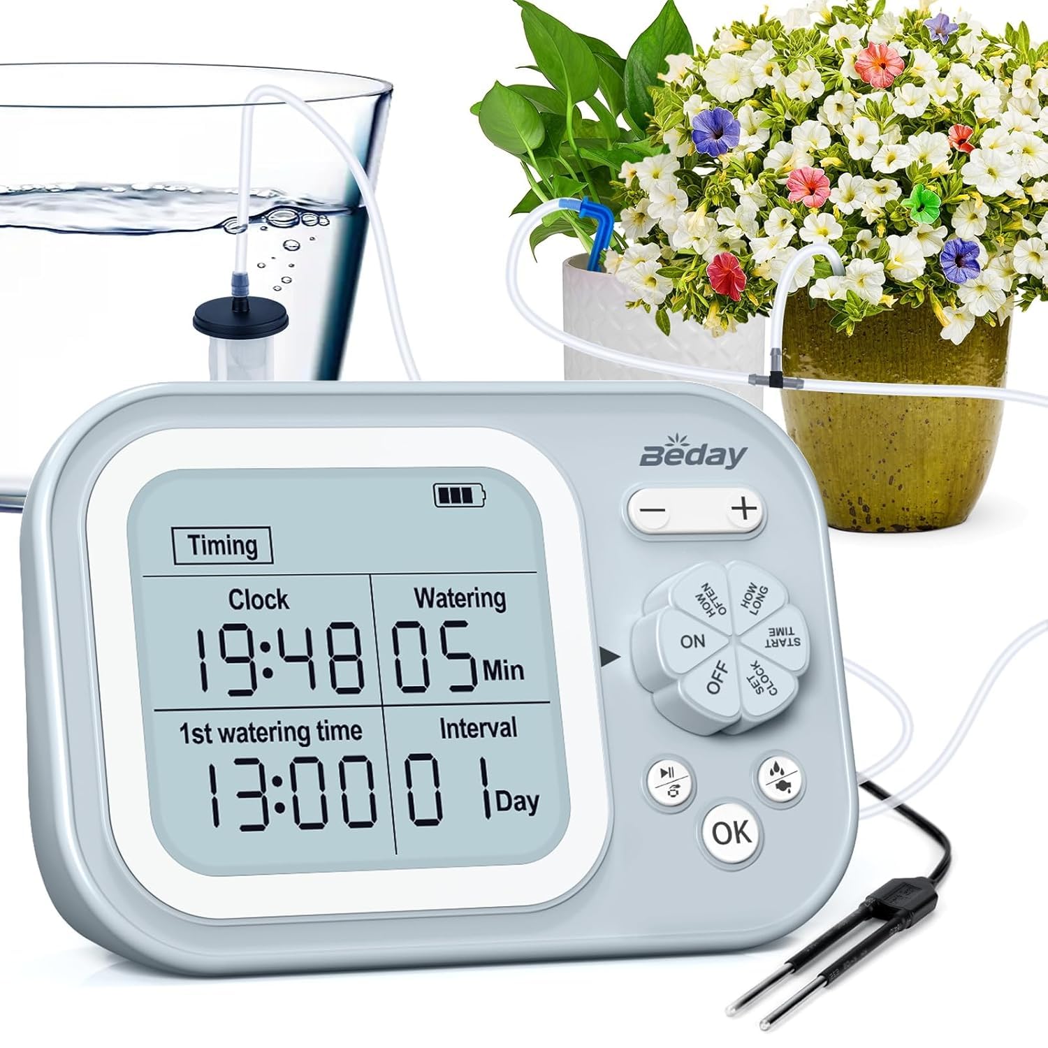 Beday automatic plant waterer setup for multiple pots with scheduling