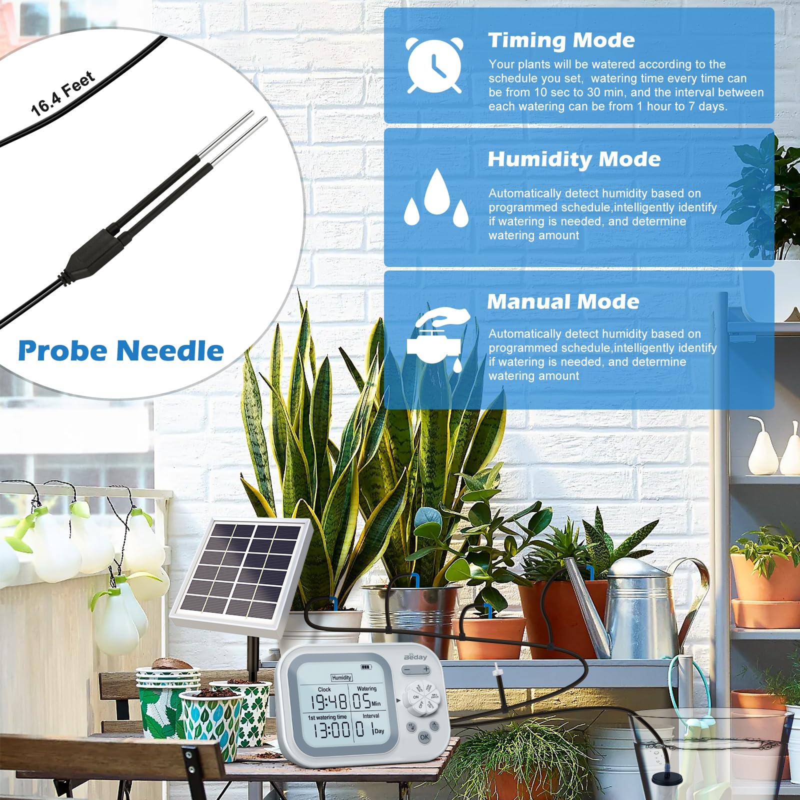 Beday watering spikes in pots demonstrating targeted hydration.