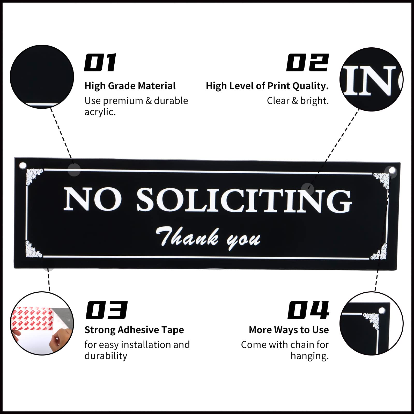 BEDEONE no soliciting sign with adhesive back for quick door installation