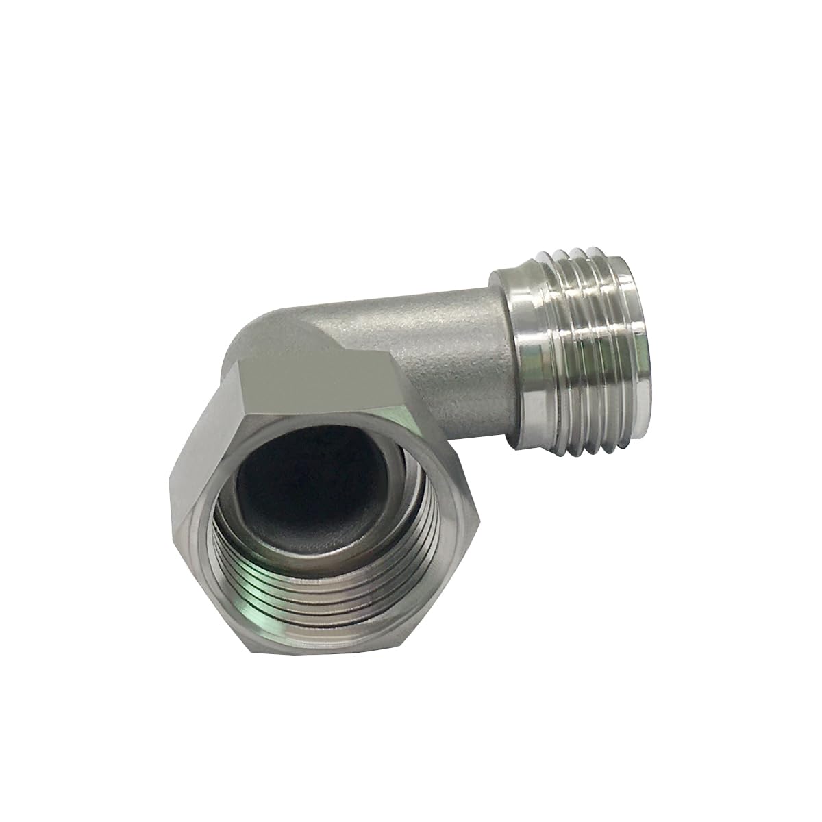 Beduan right-angle hose connector for outdoor faucets and campers reduces strain.