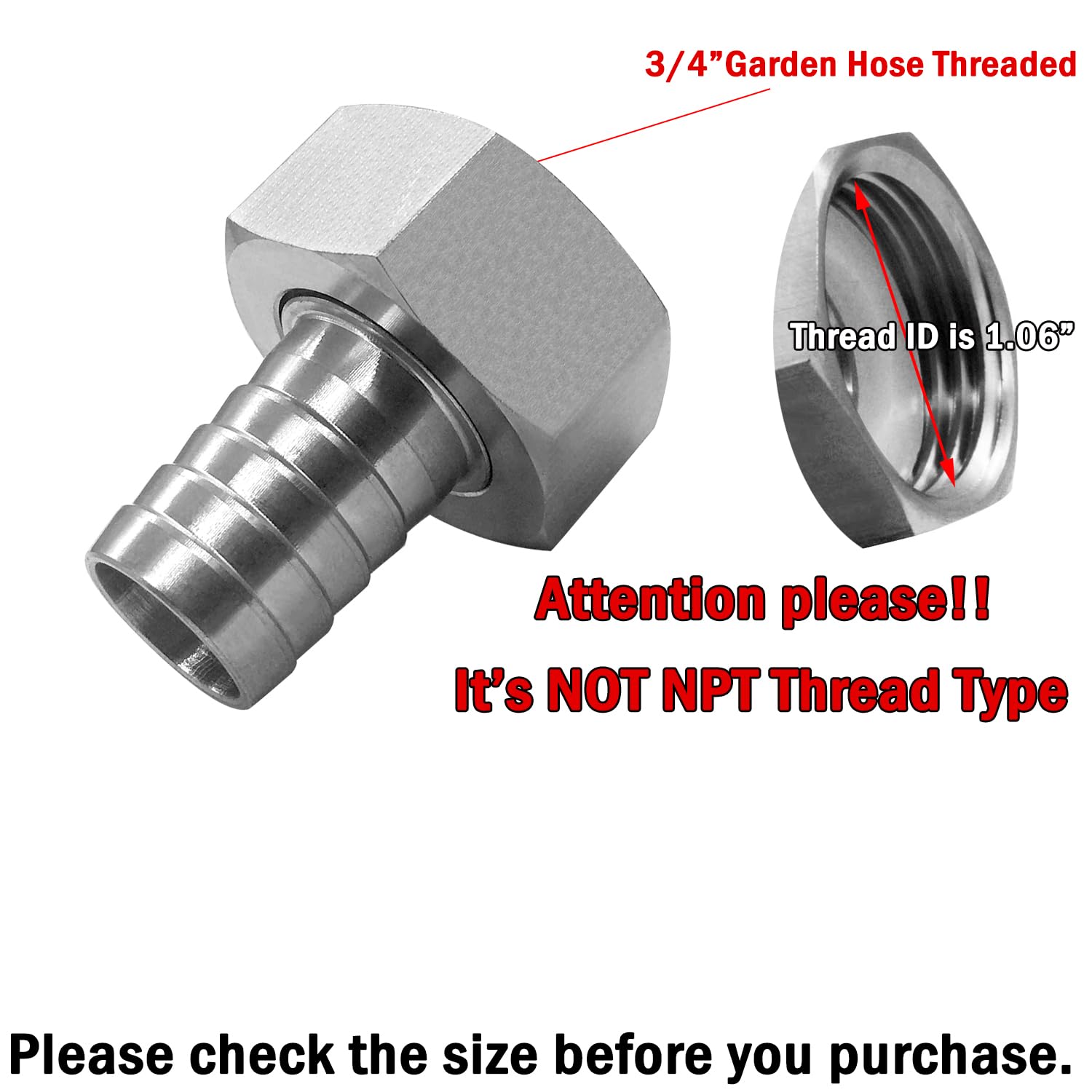 Beduan stainless steel GHT female threaded adapter for reliable irrigation setups.