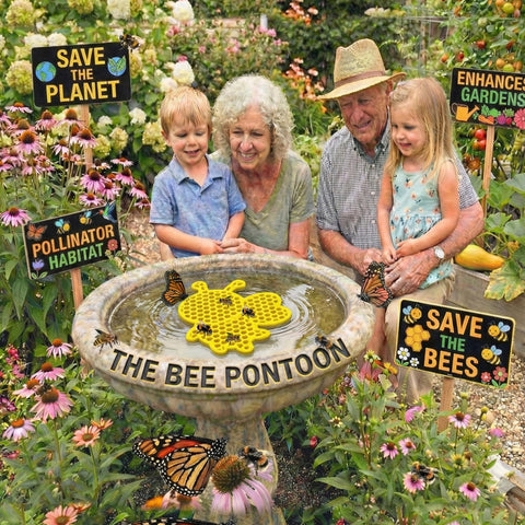 Bee Pontoon hexagonal water compartments offer shallow hydration and drowning prevention.