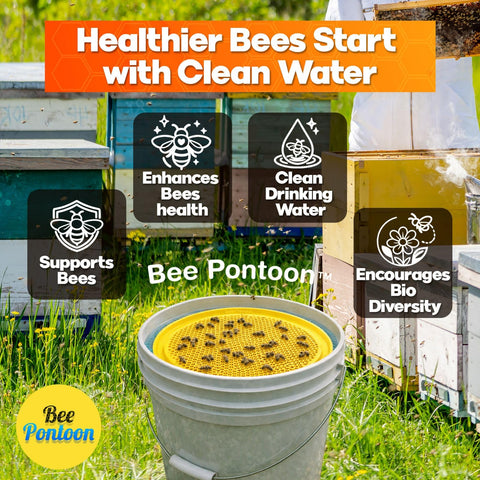 Bee Pontoon honeycomb-inspired water station adds cheerful color and attractants.