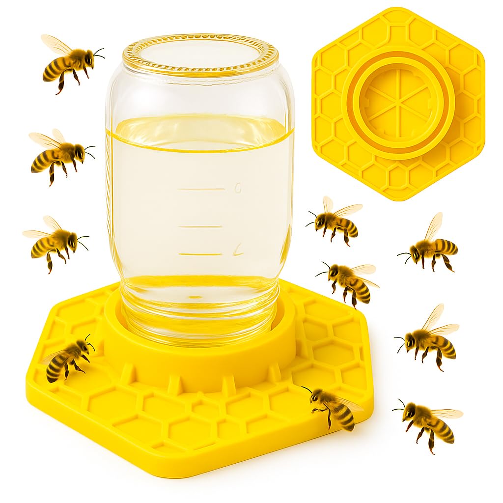 Bee Watering Station, orange, on garden table, providing a safe water source for bees.