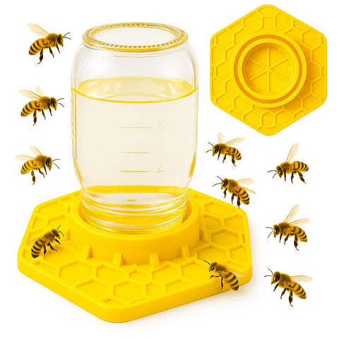 Bee Watering Station, orange, on garden table, providing a safe water source for bees.