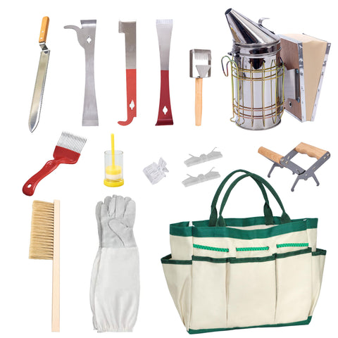 BeeCastle 14-piece beekeeping tools kit organizer tote for easy hive management.
