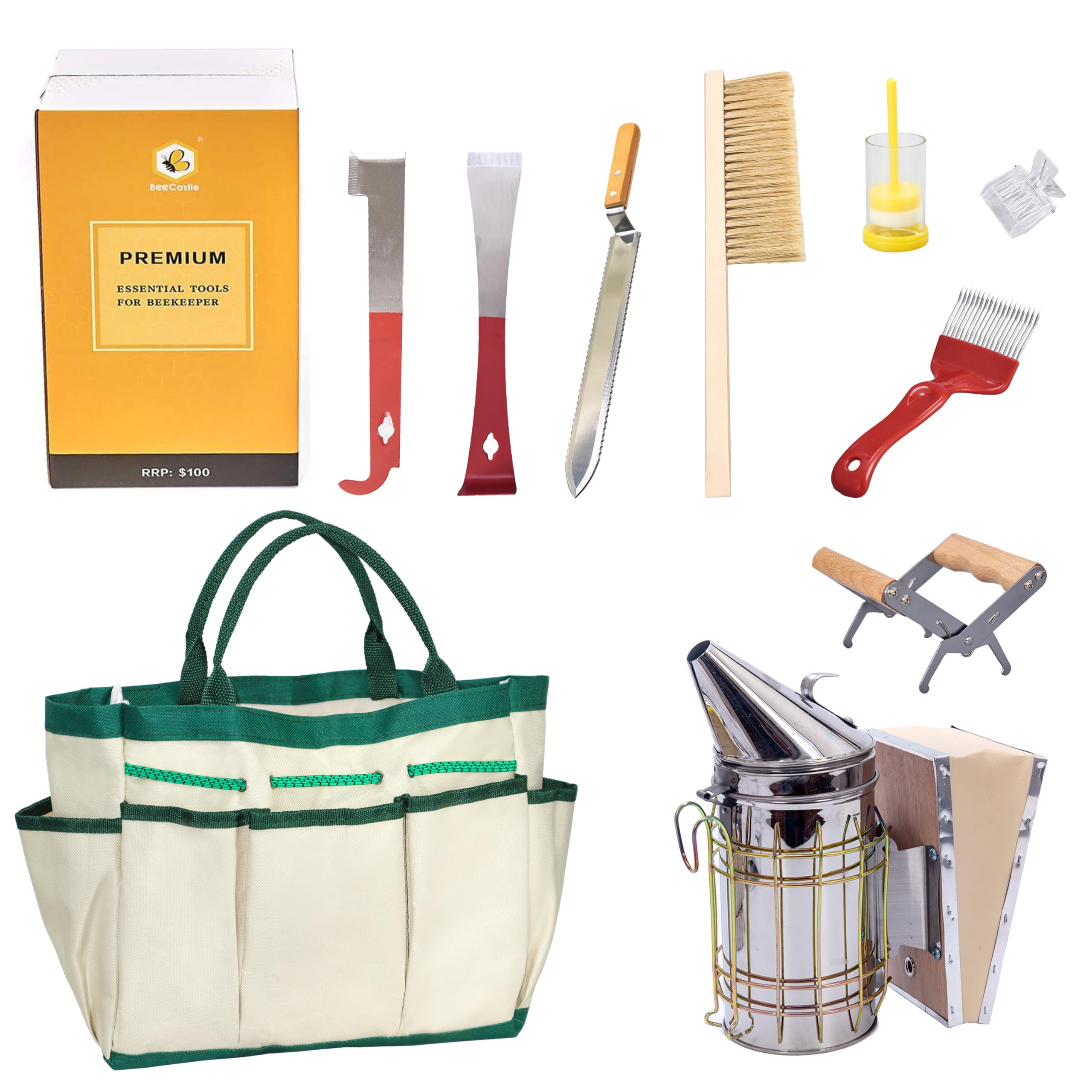 BeeCastle 9-piece toolkit with bee smoker for smoother hive inspections and smoke control