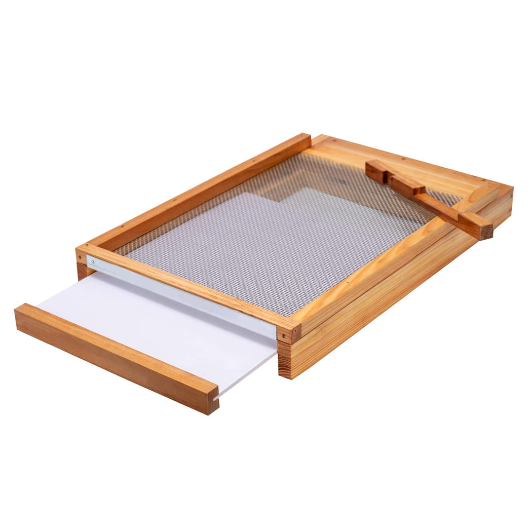 BeeCastle screened bottom board with beeswax dip provides weather protection.