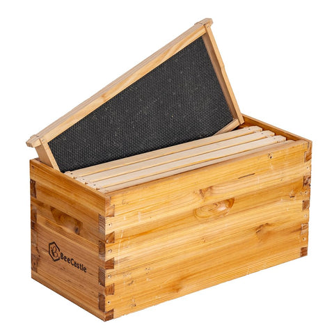 BeeCastle kit includes metal top, inner cover, bottom board, and frames.