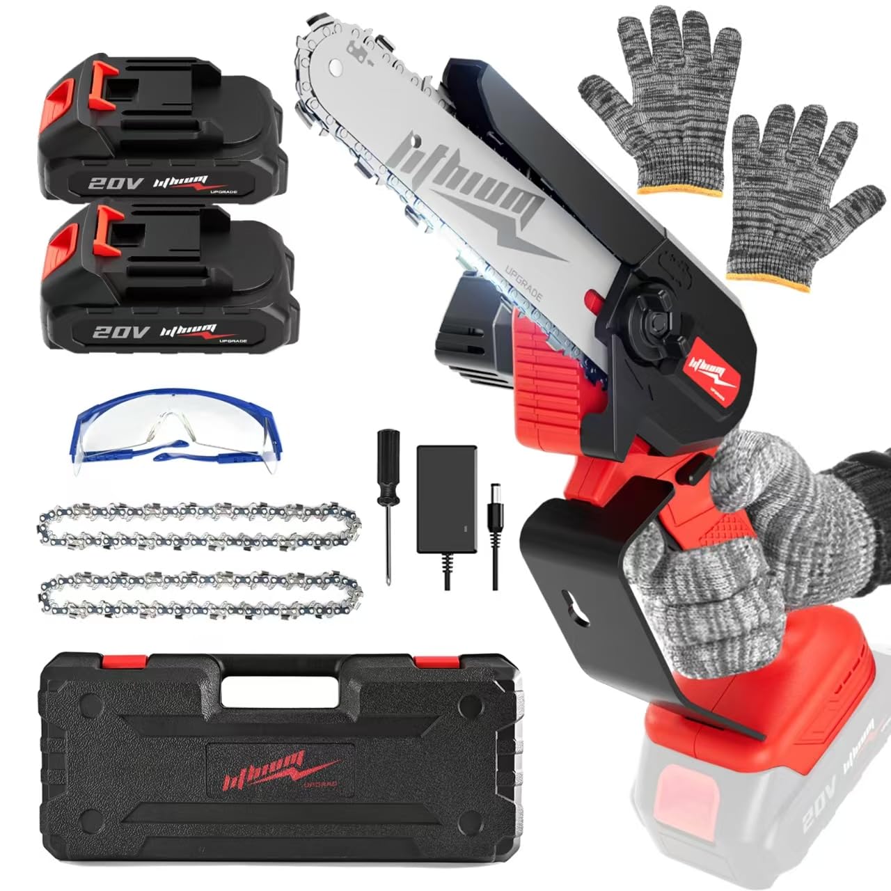 Beedeck mini chainsaw 6-inch cutting action for fast outdoor pruning.