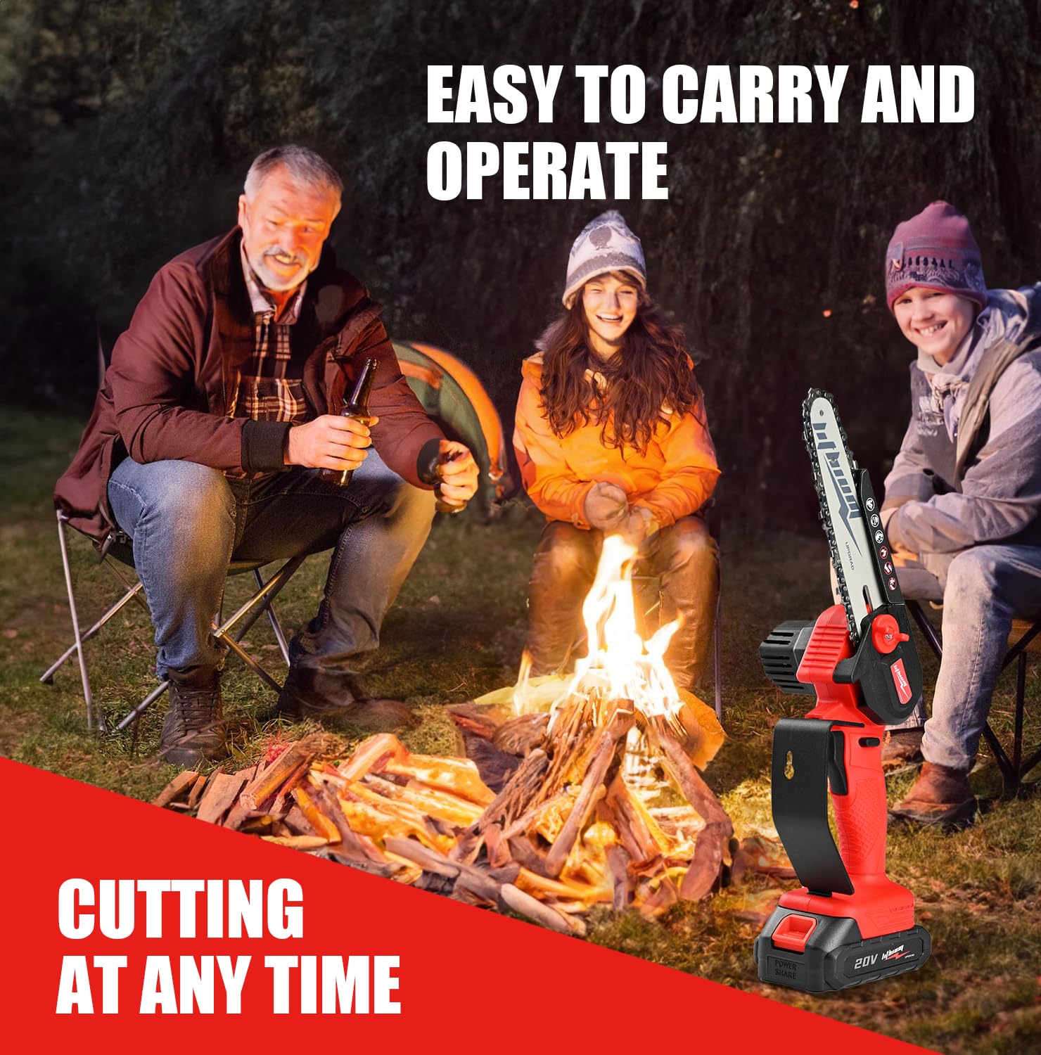 Beedeck mini chainsaw full package includes case, gloves, and charger.