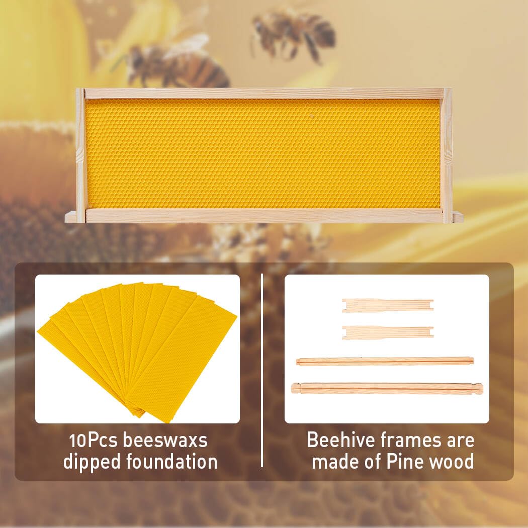 The box fits standard Langstroth 10-frame hives with precise dimensions.
