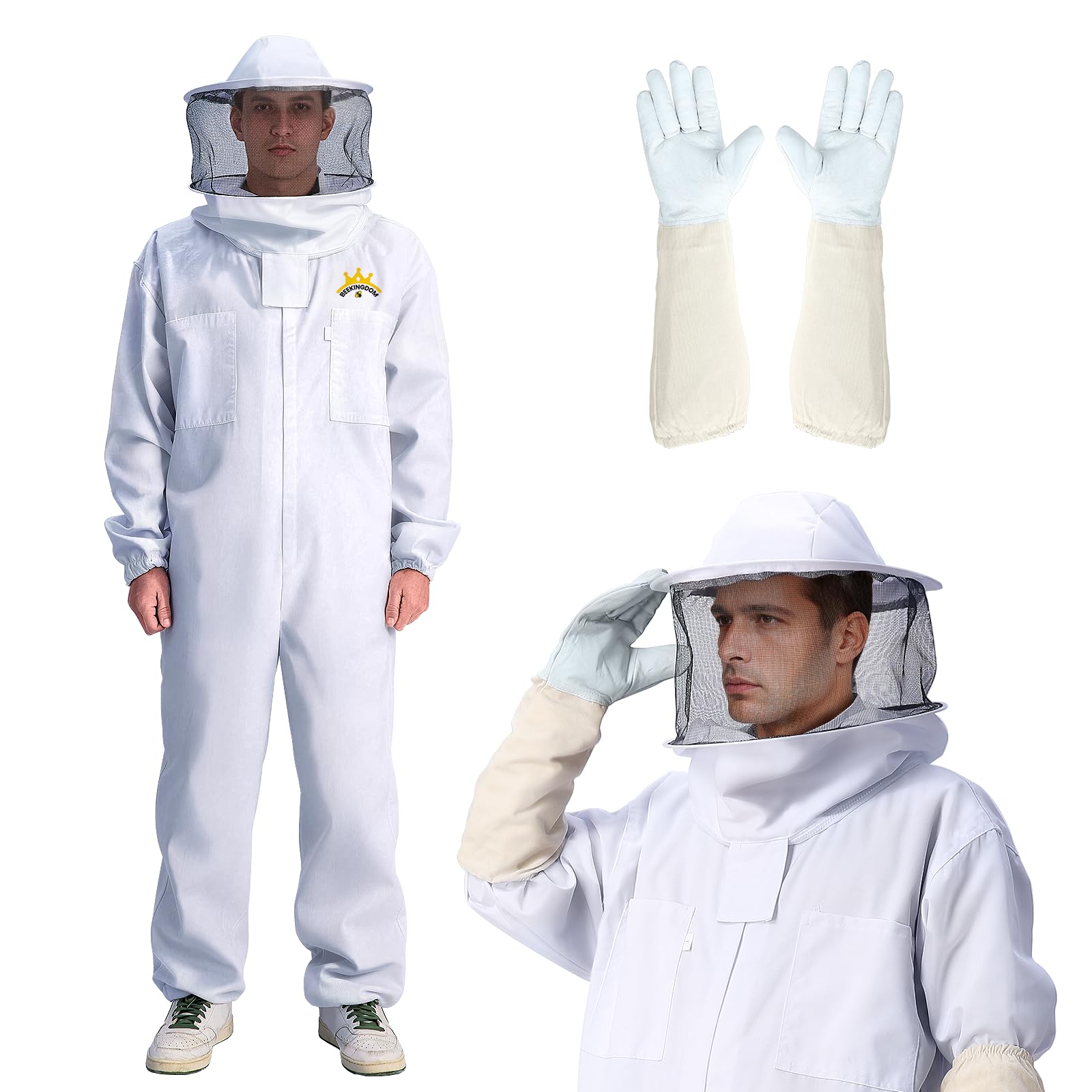 Beekingdom professional bee suit front view for full hive protection and comfort.