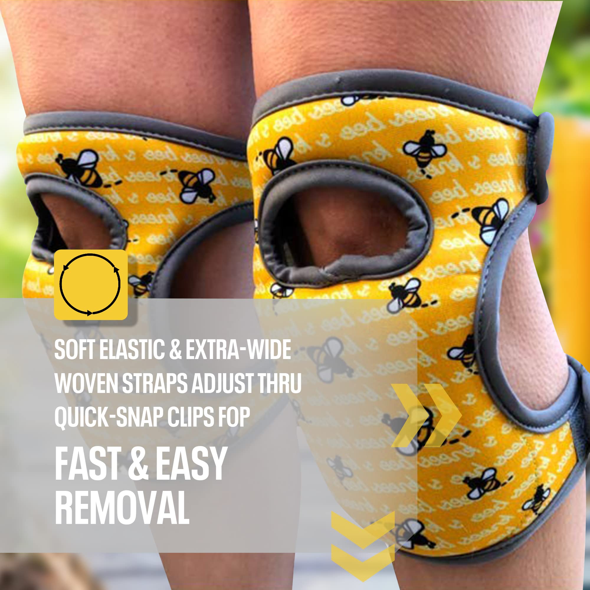 Bee's Knees one-size-fits-most design with stretchable straps for secure use.