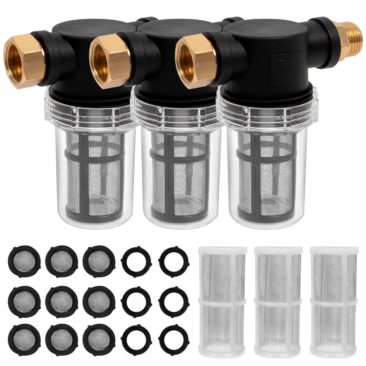 BEETRO inline garden hose filter with 100 mesh screen captures finer debris for cleaner water.