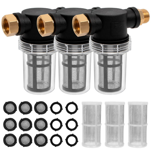 BEETRO inline garden hose filter with 100 mesh screen captures finer debris for cleaner water.