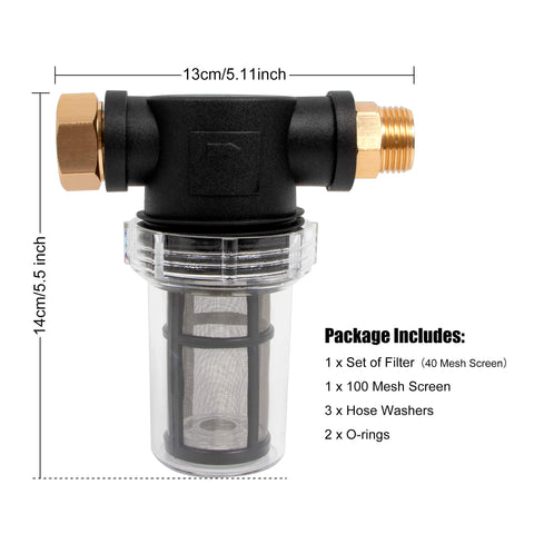 BEETRO inline filter 100 mesh screen reduces finer grit before pump entry.