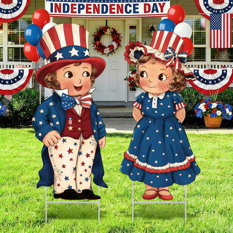 Beeveer Fourth of July yard sign with stake for outdoor curb appeal.