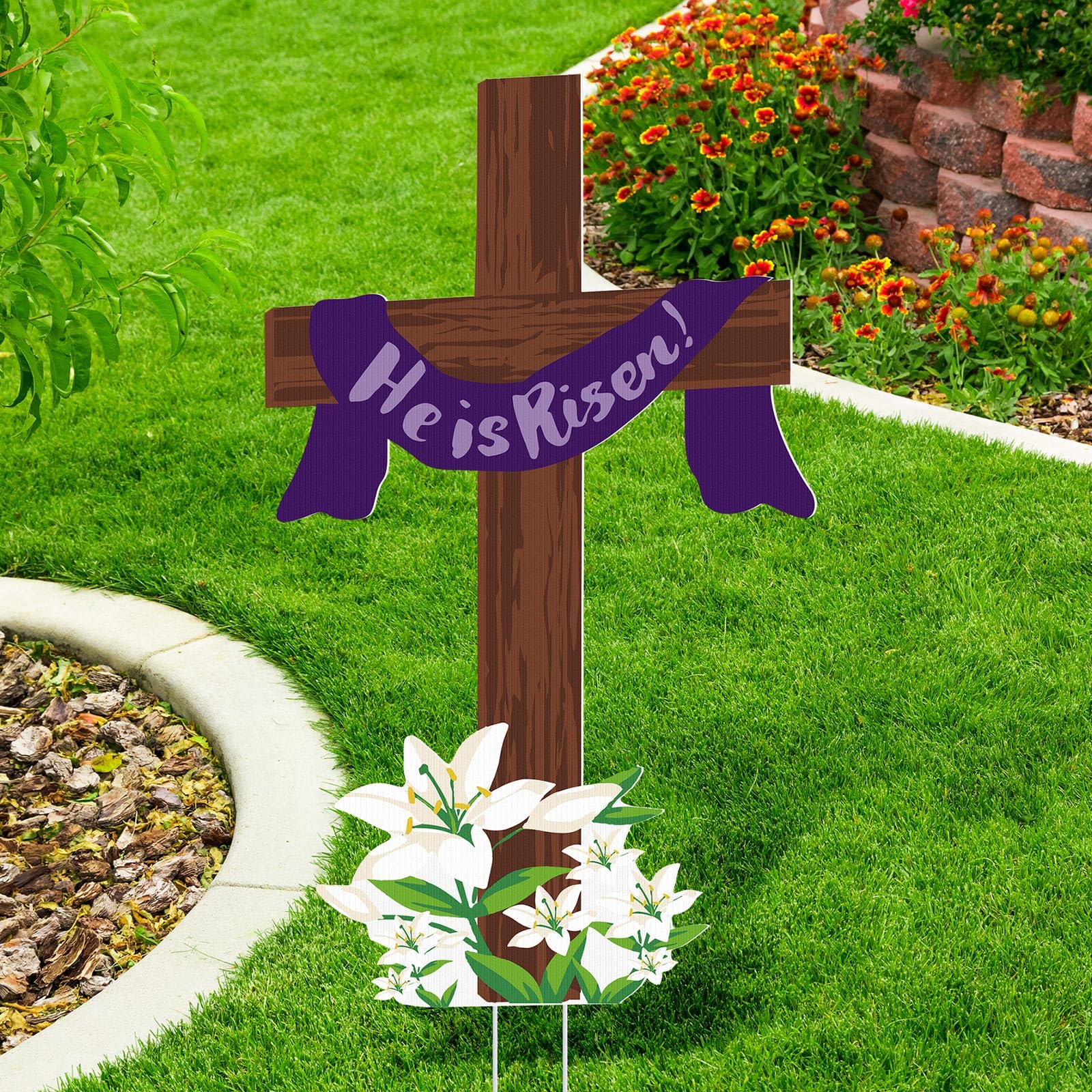 Beeveer packaging includes stakes for quick Easter yard installation.