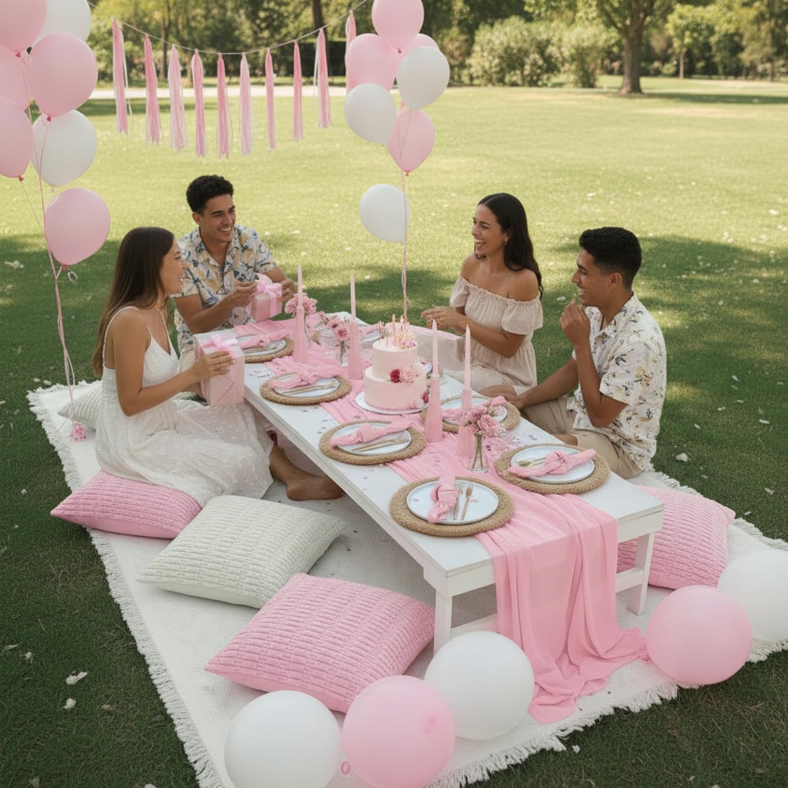 Beeveer plush pillow covers in pink for cozy outdoor seating
