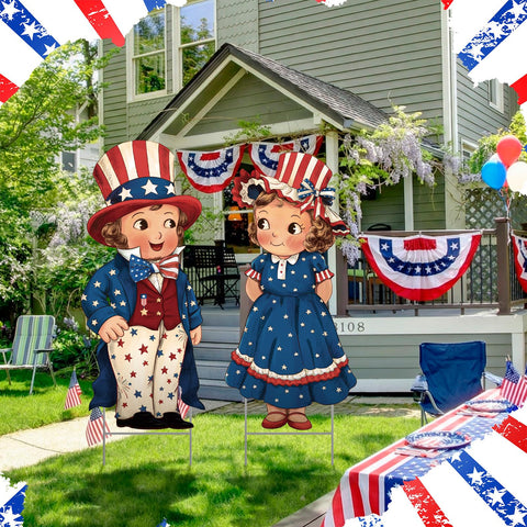 Beeveer red white blue yard decor signs with stakes add festive color.