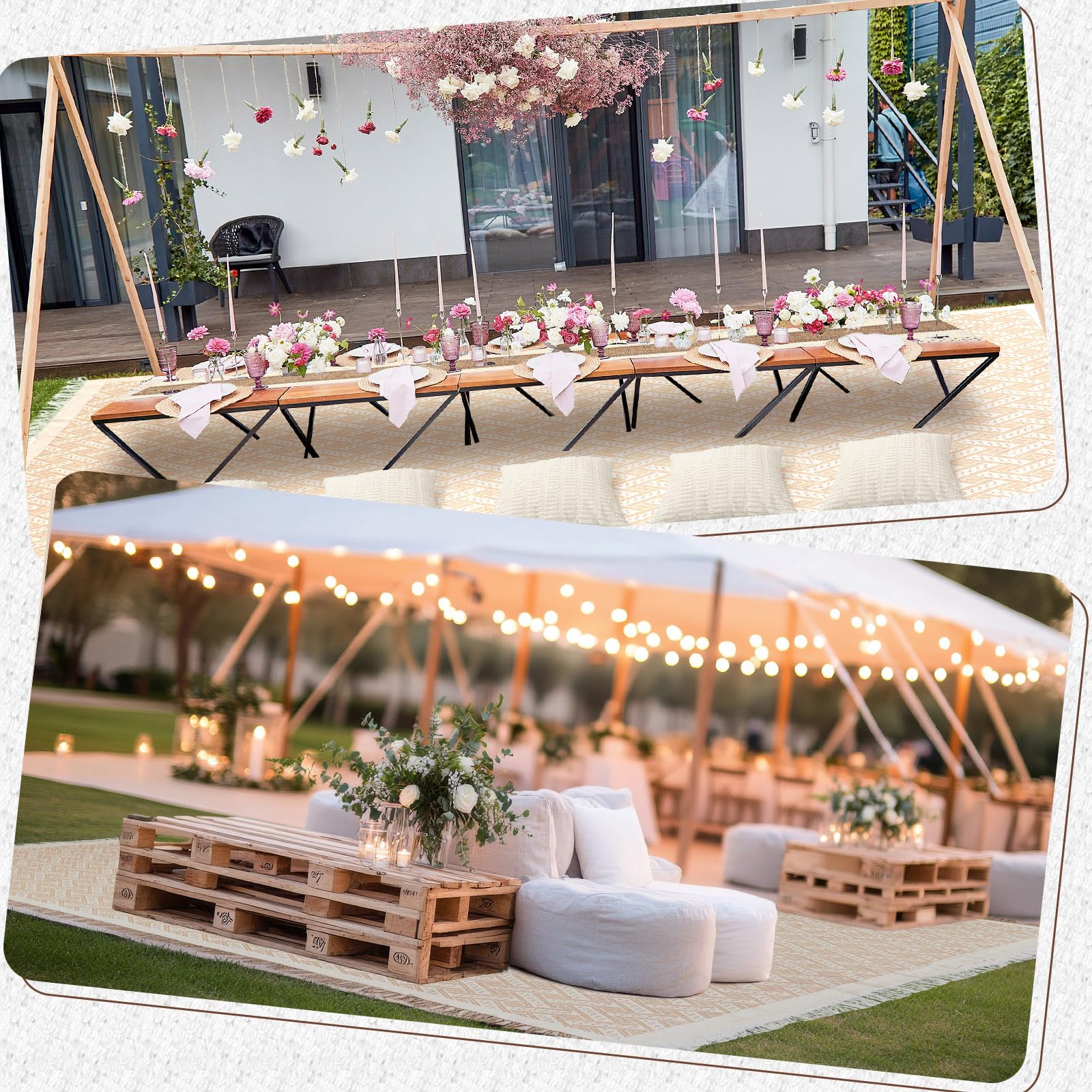 Beeveer wedding and picnic setup featuring boho elements.