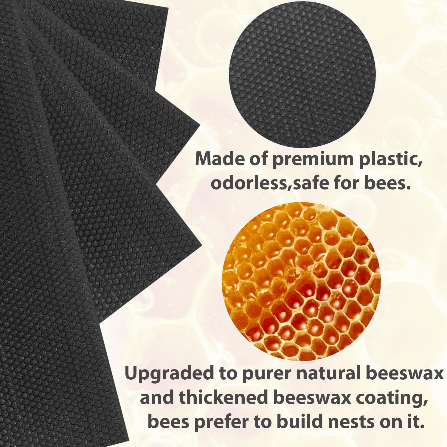 Close-up of BEEXTM beehive foundation showing hexagonal cell holes.