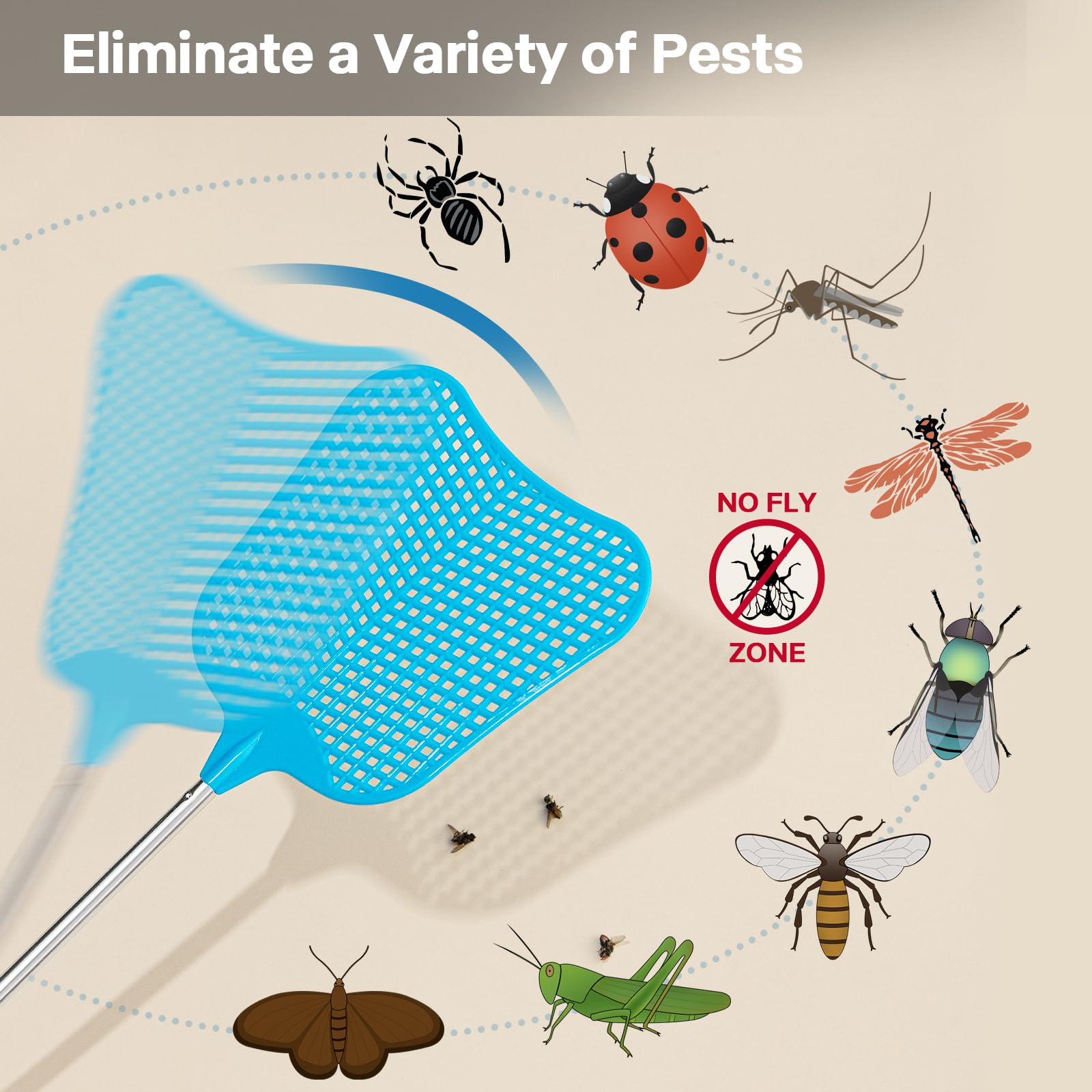 Begonia fly swatter stainless steel pole extends up to 25 inches.