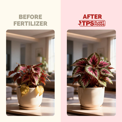 TPS NUTRIENTS Begonia Fertilizer leaves show vibrant color from balanced nutrients.