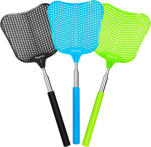 Begonia telescopic fly swatter with extendable pole for hard-to-reach flies.