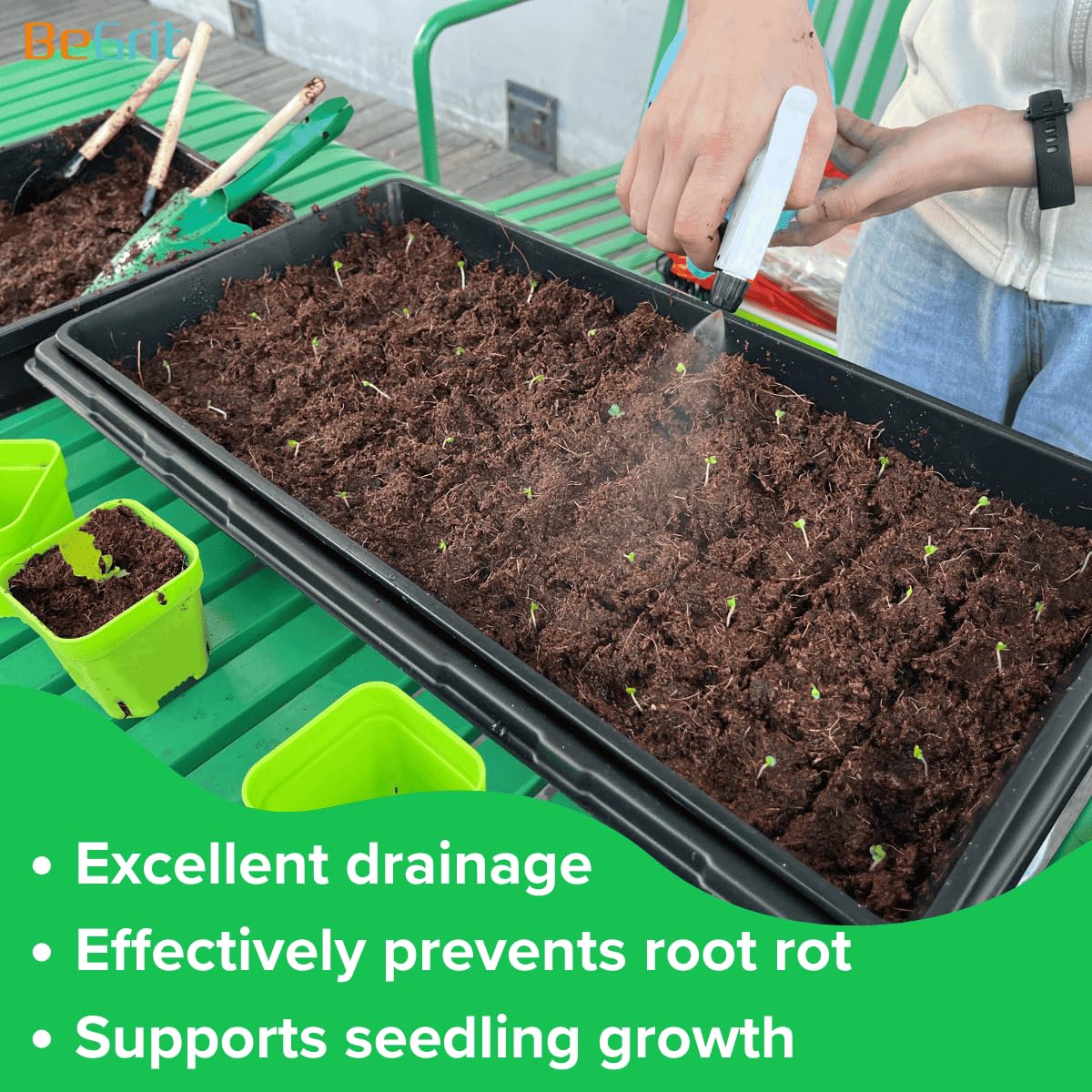 BeGrit 1020 tray sized 10.5 x 21 inches for microgreens propagation.