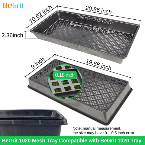 BeGrit 1020 tray showing drainage holes and mesh underside for aeration.