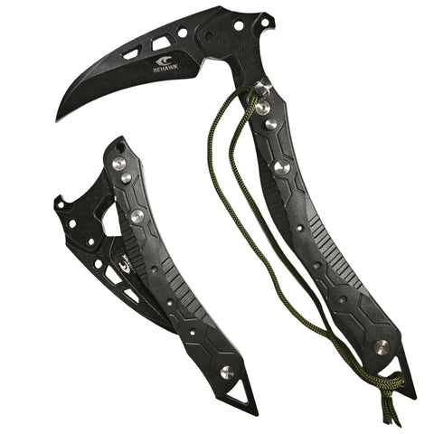 BEHAWK folding sickle blade for precise pruning in outdoor gardens.