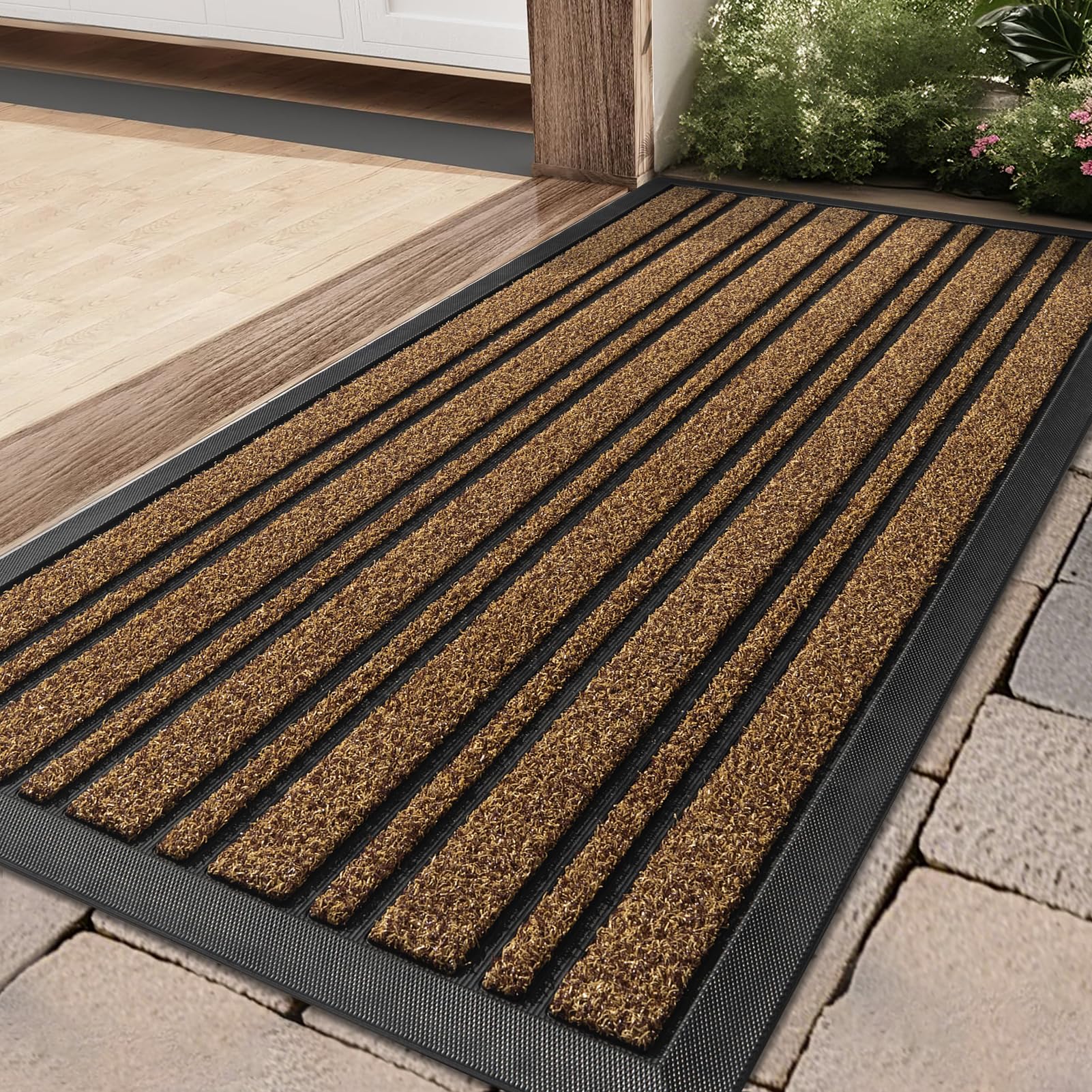 BeHero door mat outdoor 36x17 inches traps dirt and moisture at the entrance.