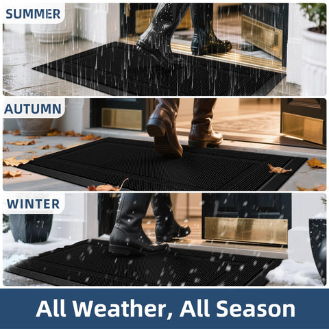 BEHERO outdoor rug traps leaves and debris while resisting cracking in cold weather.