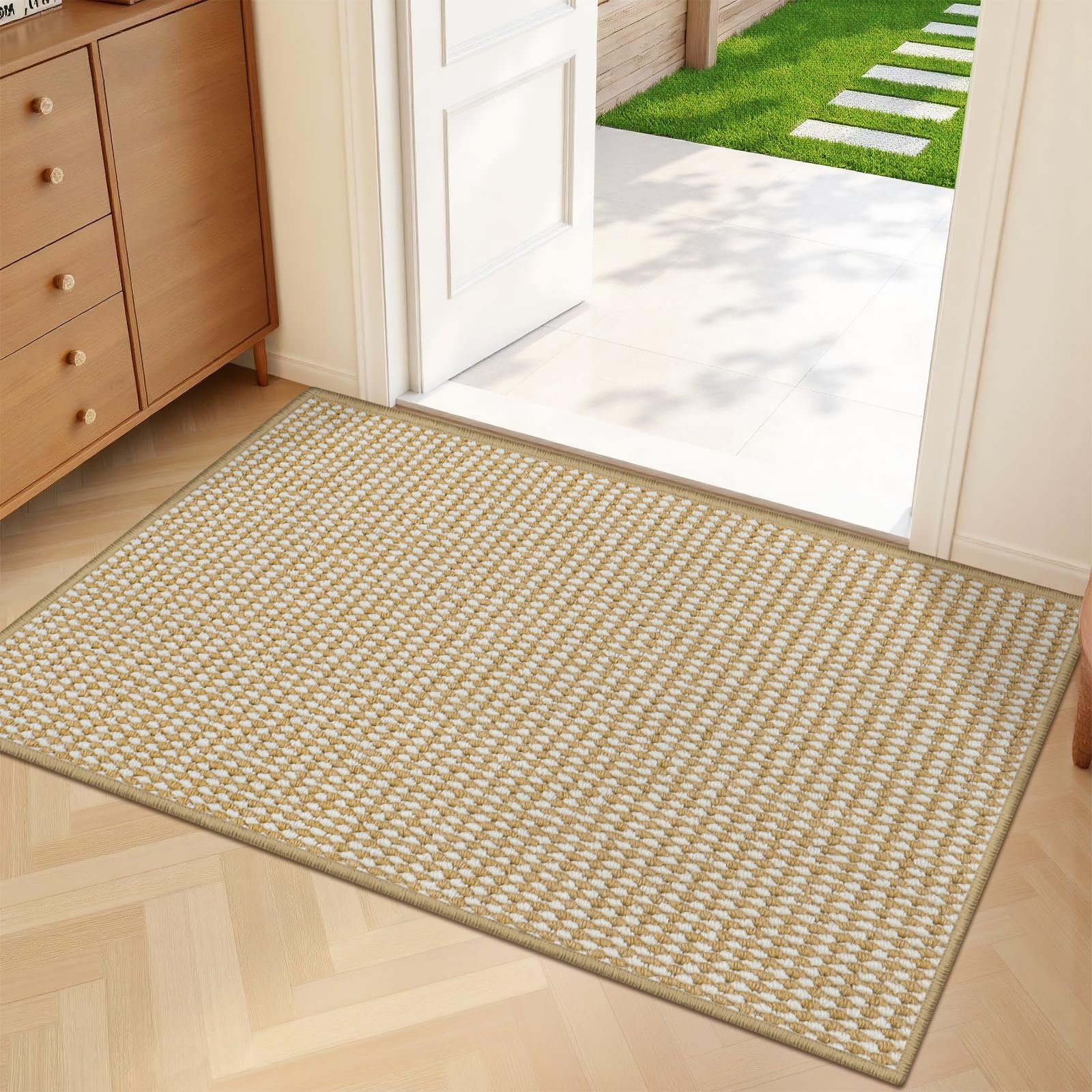 BEISIFLOOR entryway rug blends practicality with a subtle beige-white look