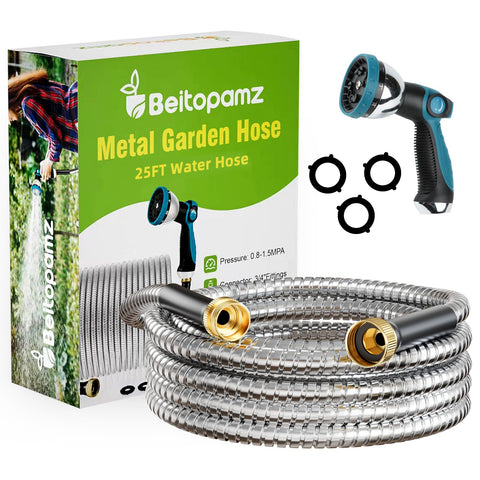 Beitopamz garden hose 25ft stainless steel for durable outdoor watering