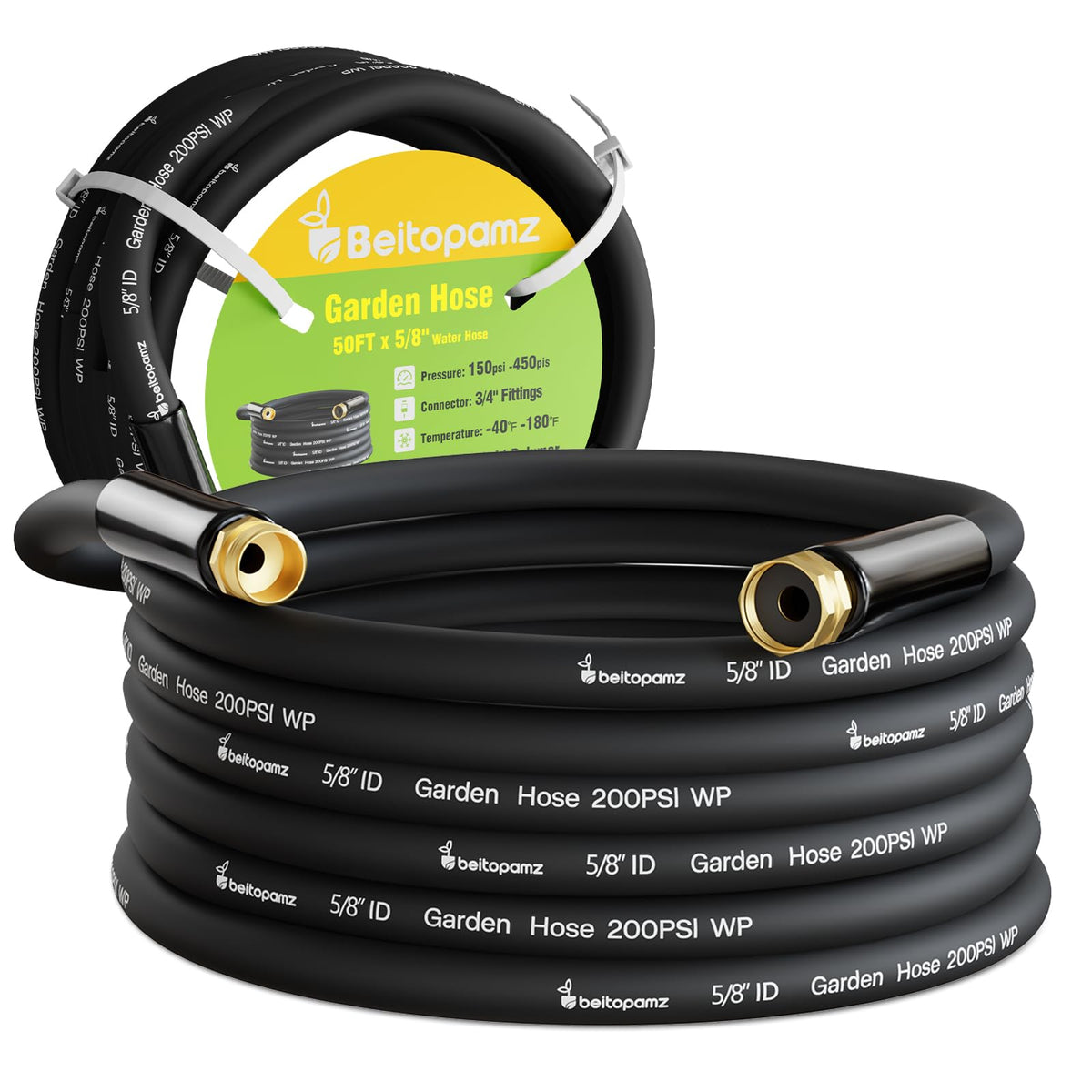 beitopamz garden hose 50ft neatly coiled for easy storage and quick setup