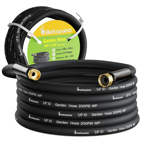 beitopamz garden hose 50ft neatly coiled for easy storage and quick setup