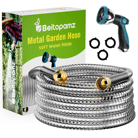 Beitopamz garden hose 50 ft in stainless steel ready for heavy duty watering