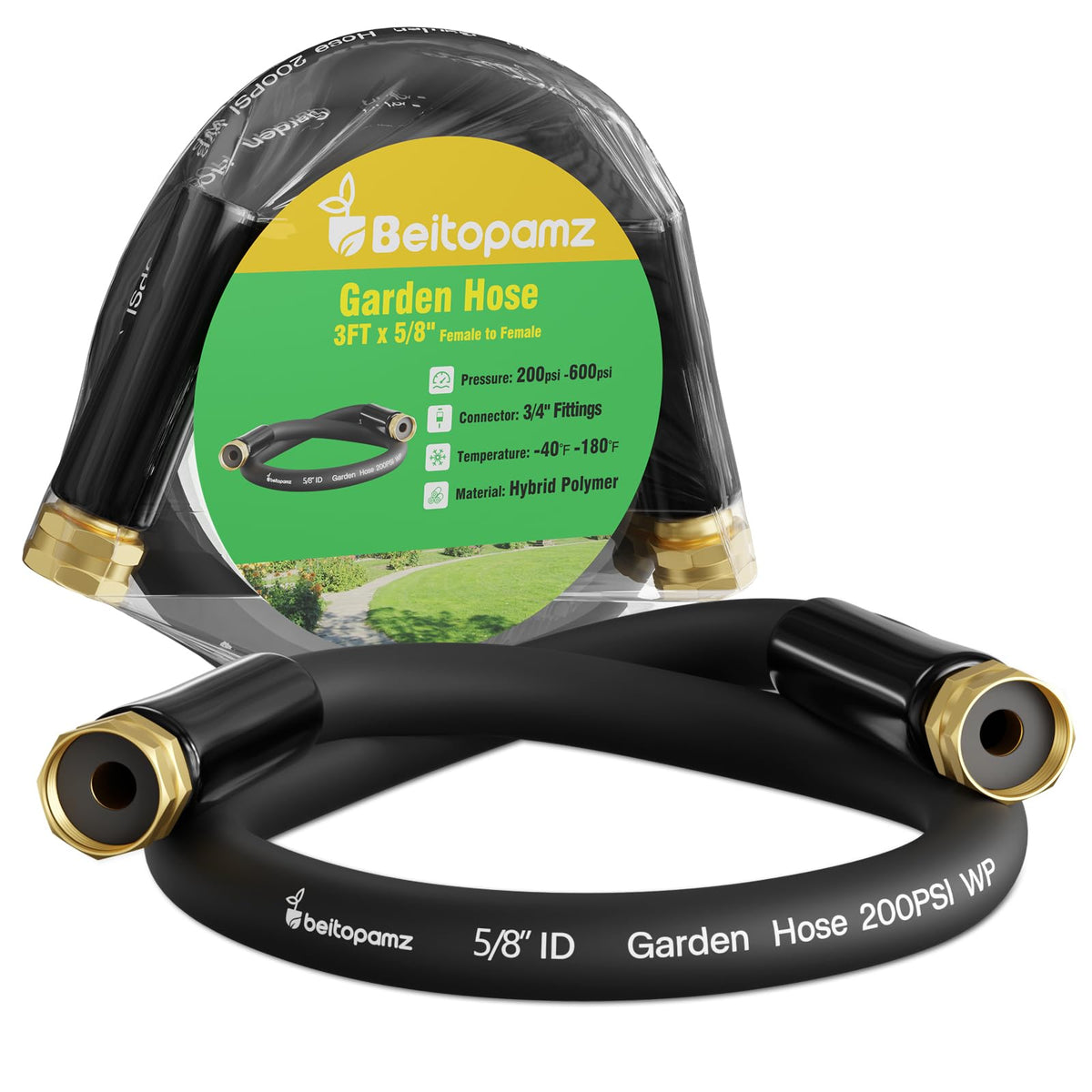 Beitopamz short garden hose 3ft five-eighth inch fittings enables compact reach during watering.