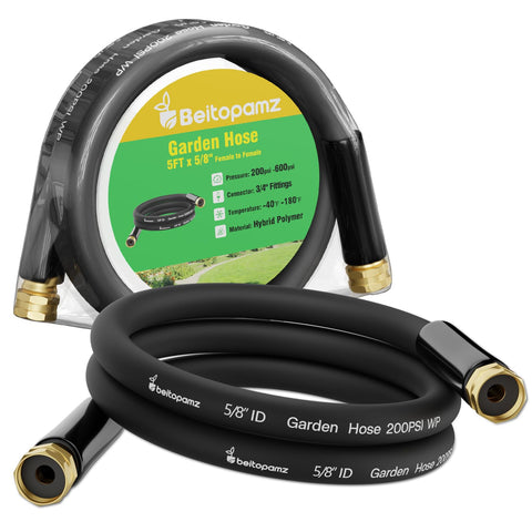 Beitopamz short garden hose 5ft with female-to-female connectors for leak-free setup.
