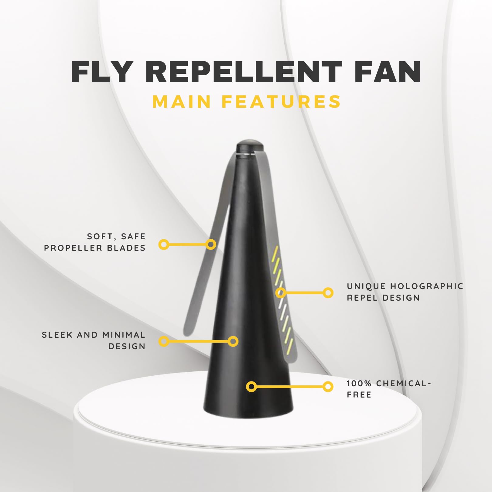 Belfans FlyRepellent Table Fan with holographic blades silently repels insects.