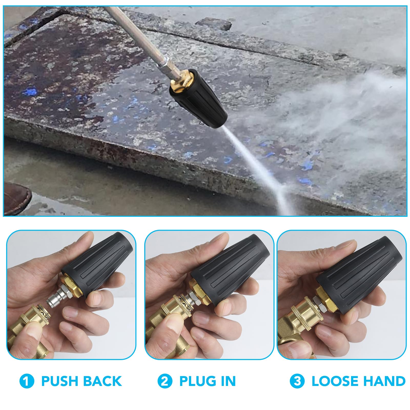 Belivetget pivoting coupler enabling flexible wand angles up to 4500 PSI