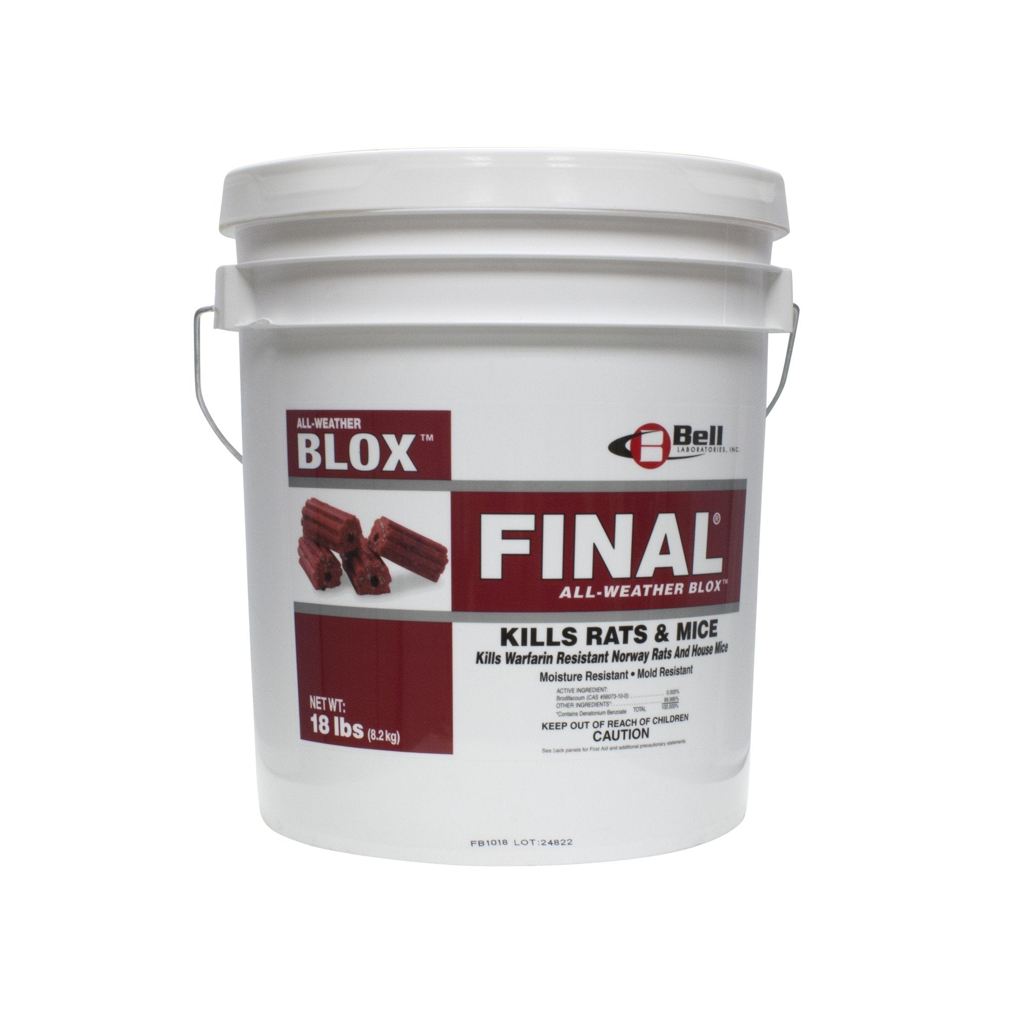 Bell Laboratories Final Blocks Rodenticide 18 lbs block, ready for placement to help manage rodent activity.
