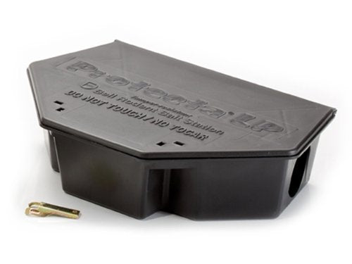 Bell Laboratories Protecta LP rat bait station shown in a corner, low-profile indoor trap for discreet baiting.