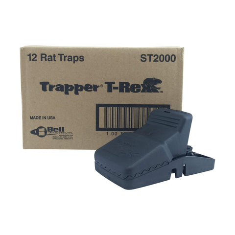 Bell Laboratories Trapper T-Rex rat trap bait cup image highlights removable cup for attractant.