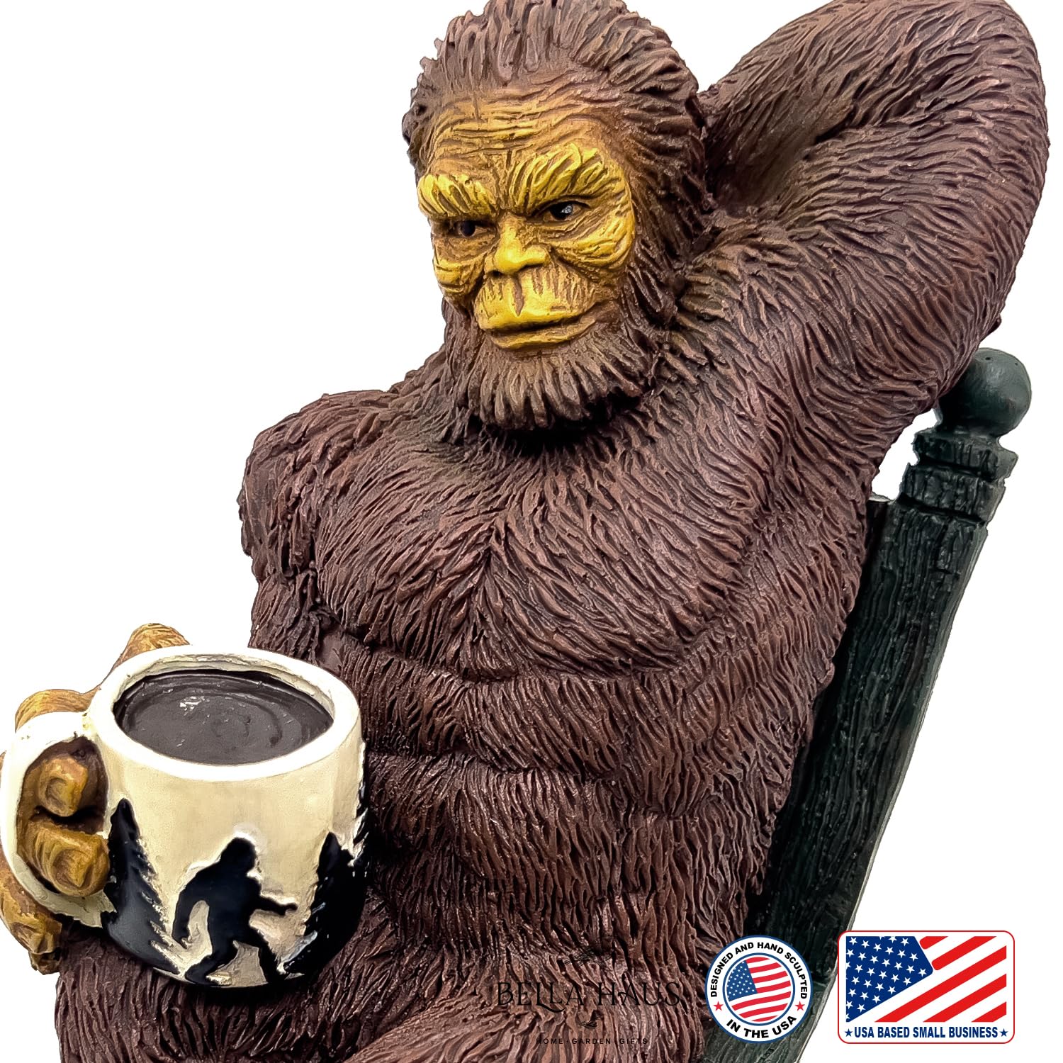 Outdoor-ready Bigfoot statue designed to maintain color outdoors.